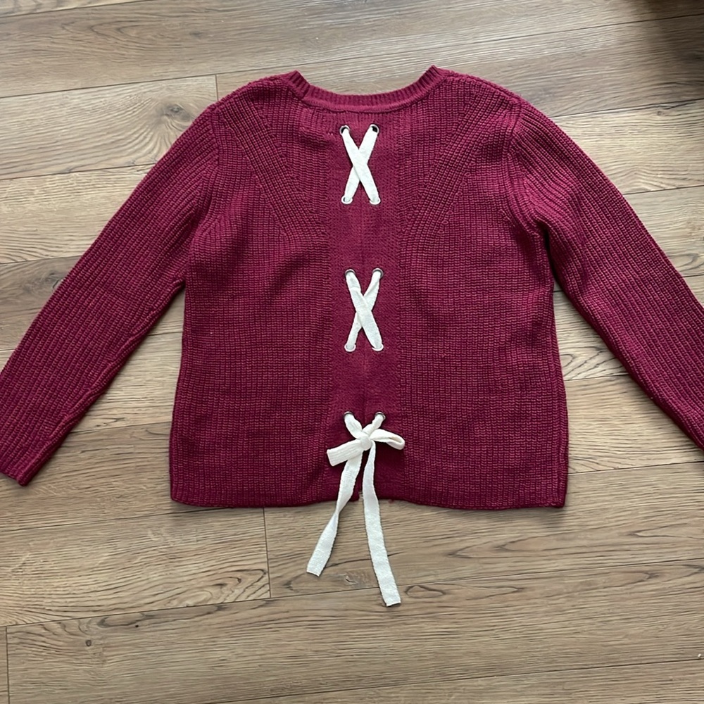 Francesca’s burgundy back stitch sweater